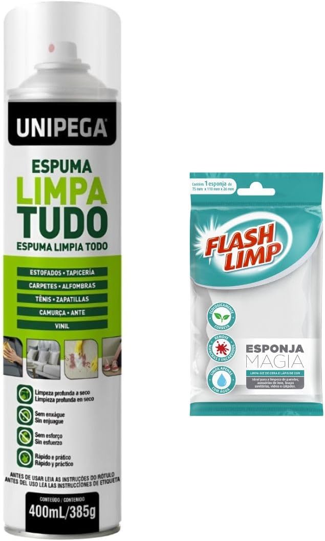 Espuma Mágica Limpa Tudo Tênis Sofa Parede Piso Tapete Carpete 400ml + Esponja Magia