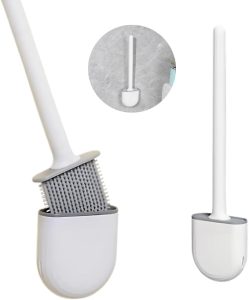 Kit 2 Escovas Sanitárias de Silicone Com Suporte Limpeza Banheiro Escova Redonda de Limpeza Vaso Privada Banheiro Qualidade Premium Antibacteriana Durável Flexível Higiene Completa Design Minimalista
