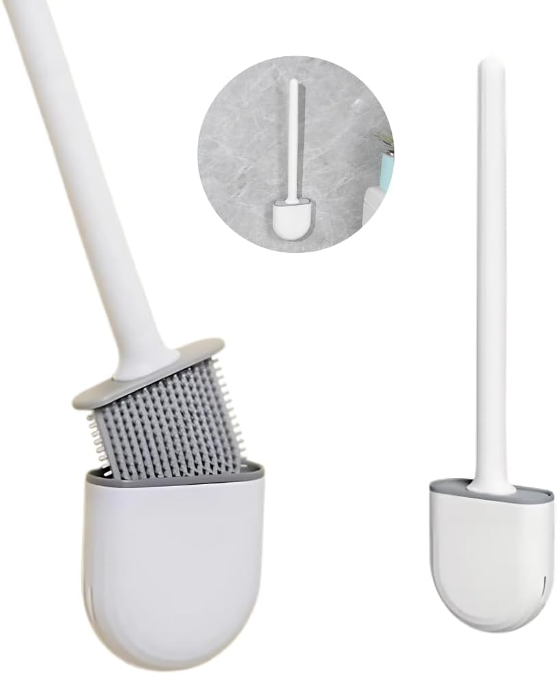 Kit 2 Escovas Sanitárias de Silicone Com Suporte Limpeza Banheiro Escova Redonda de Limpeza Vaso Privada Banheiro Qualidade Premium Antibacteriana Durável Flexível Higiene Completa Design Minimalista