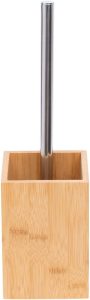 Mimo Style Escova Sanitária com Cabo de Inox e Suporte Quadrado de Bambu. Aparência Moderna e Elegante para Banheiros Sofisticados, Cerdas Fortes de Fácil Limpeza de Vasos