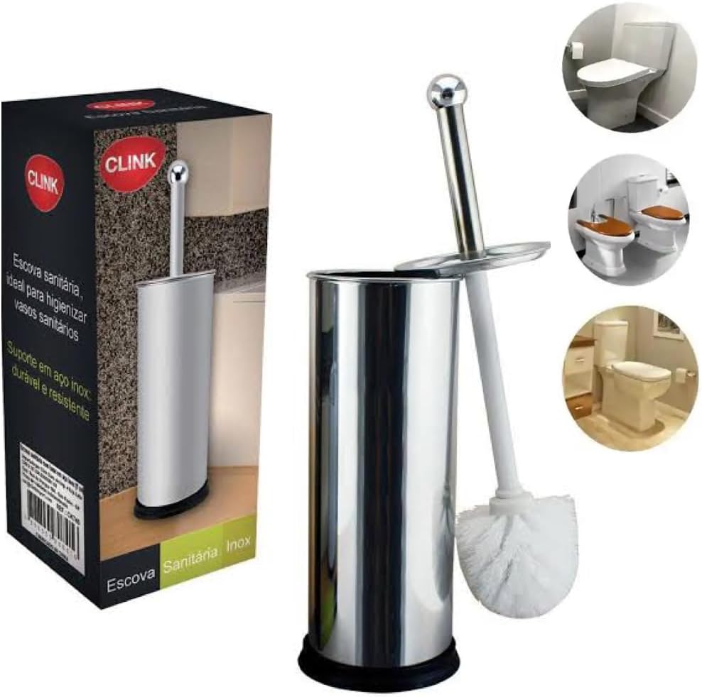 Escova Sanitária Inox Vassoura Vaso Aço Suporte Banheiro Limpeza