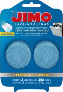 JIMO Lava Máquinas Lavagem Interna de Lava Louça Limpeza e Higenização Elimina Gordura e Resíduos Detergente Concentrado Hidrossolúvel 2 pastilhas