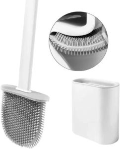 Escova de Limpar Vaso Sanitário Privada Banheiro em Silicone com Suporte Para Parede Cor Branco Premium FastJoy