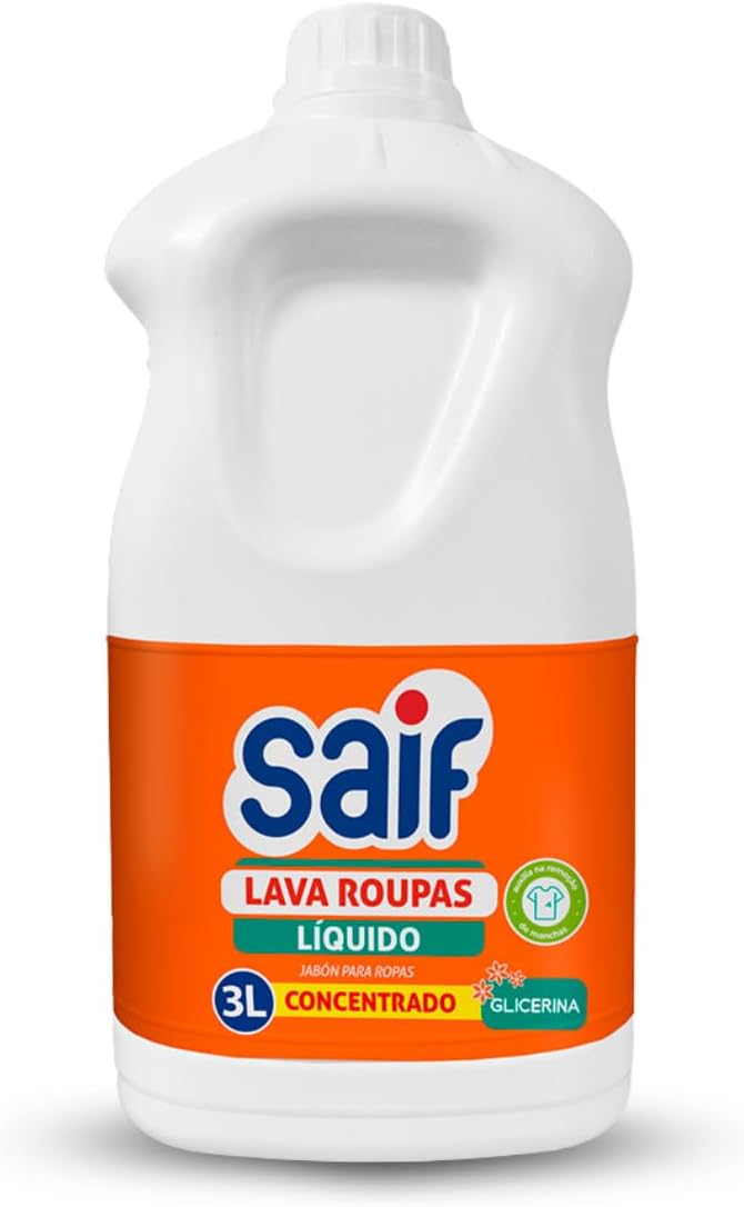 Lava Roupas Líquido Glicerina Saif 3L, Saif, Sabão Líquido Lava Roupa Glicerinado, Laranja, Cuida Das Fibras E Previne Os Sinais De Desgaste, Roupas Brancas E Coloridas, Linha Institucional 3 Litros