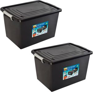 Arqplast, Kit 2 Caixas Organizadoras 56 Litros C/Tampa e Trava Preta 25793PM Arqplast
