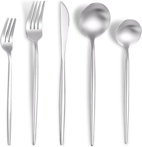 Jogo de Talheres 20 Peças Aço Inox Faqueiros Com Colher Garfo Faca Colher de Café e Garfo de Sobremesa (Prata)