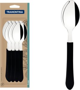 Conjunto De Colheres De Mesa Tramontina Leme Com Lâminas Em Aço Inox E Cabos De Polipropileno Preto 12 Peças