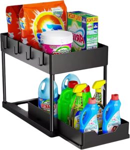 Organizador de Armazenamento com 2 Camadas e Gaveta Deslizante Ideal para Pias, Cozinha, Banheiro, Sala e Escritório Design Compacto, Resistente e Fácil de Montar