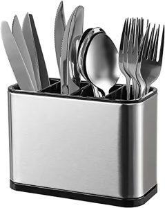 Escorredor Porta Talheres de Inox com 4 Divisórias Organizador de Utensílios Compacto Com Drenagem De Água Aço Inoxidável-IT