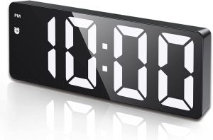 (Versão atualizada) Relógio despertador digital, Relógio LED para quarto, Relógio eletrônico de mesa com visor de temperatura, brilho ajustável, controle de voz, visor 12/24H para casa, dormitório, escritório