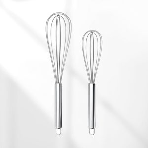 Conjunto de 2 Batedores Fouet em Aço Inoxidável 29cm e 25cm Profissional Prático Elegante Ergonômico - Linha Cozinha Moderna&Organizada