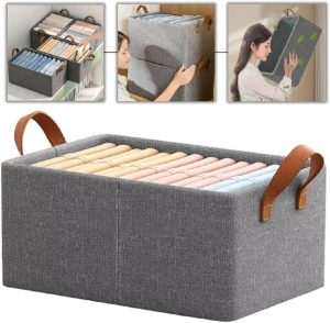 Kit de 2 Cestos Organizadores Dobráveis 25L: Caixas Multiuso com Alças em Plástico Durável para Guarda-Roupa, Gavetas, Lavanderia e Armários.