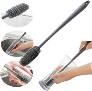 Escova de Silicone para Lavar Garrafas, Mamadeiras, Copos e Taças - Cinza